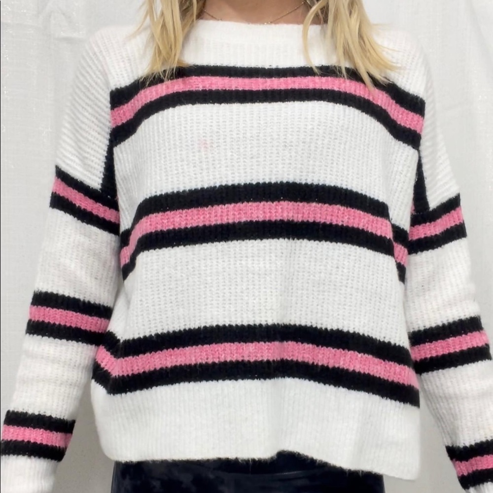 TJ MAXX PINK STRIPED SWEATER